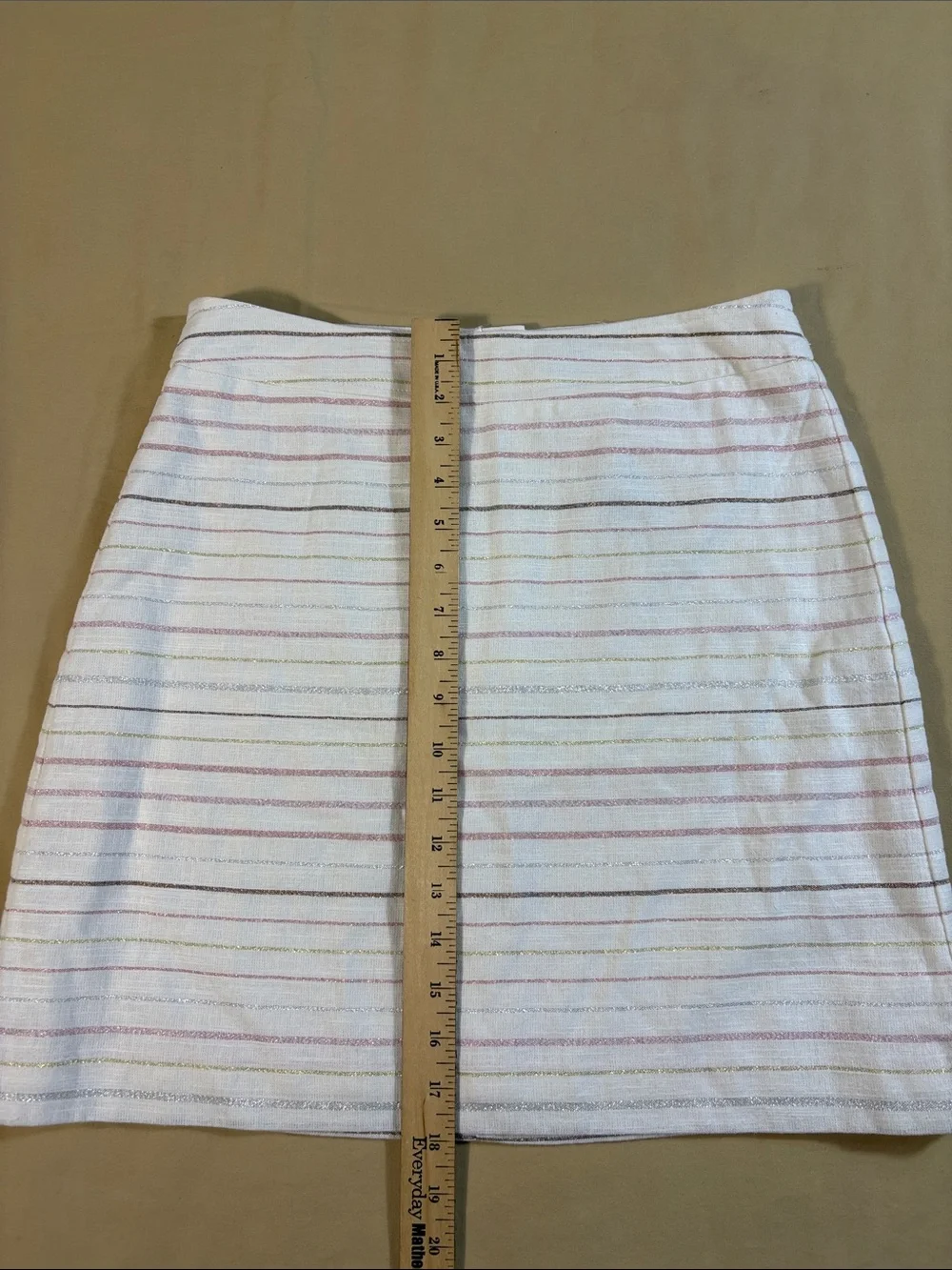 LOFT‎ NWT Shimmer Stripe Linen Blend A-Line Mini Skirt Ivory Pink Gold Metallic